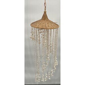 Vintage Woven Rattan & Shell Hanging Mobile